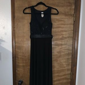 Black formal dress. Black lace top with sequins.